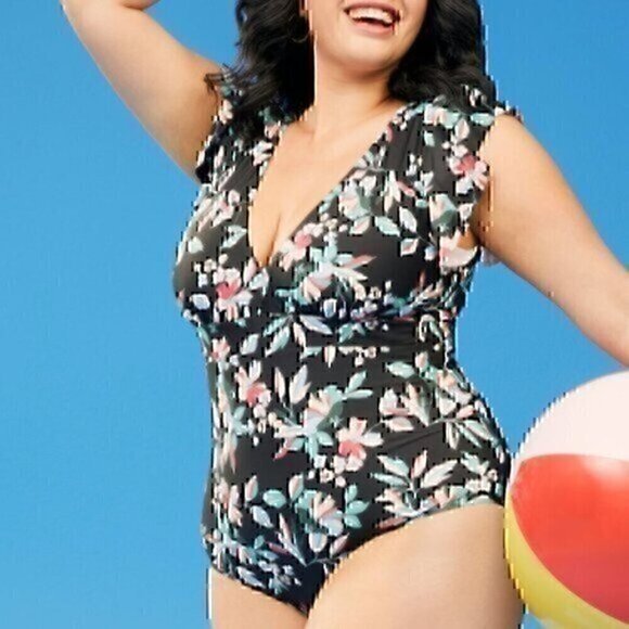 NEW NWT MODCLOTH The Kelsie One Piece Swimsuit Floral Black Blue Floral Padded S - Picture 1 of 10